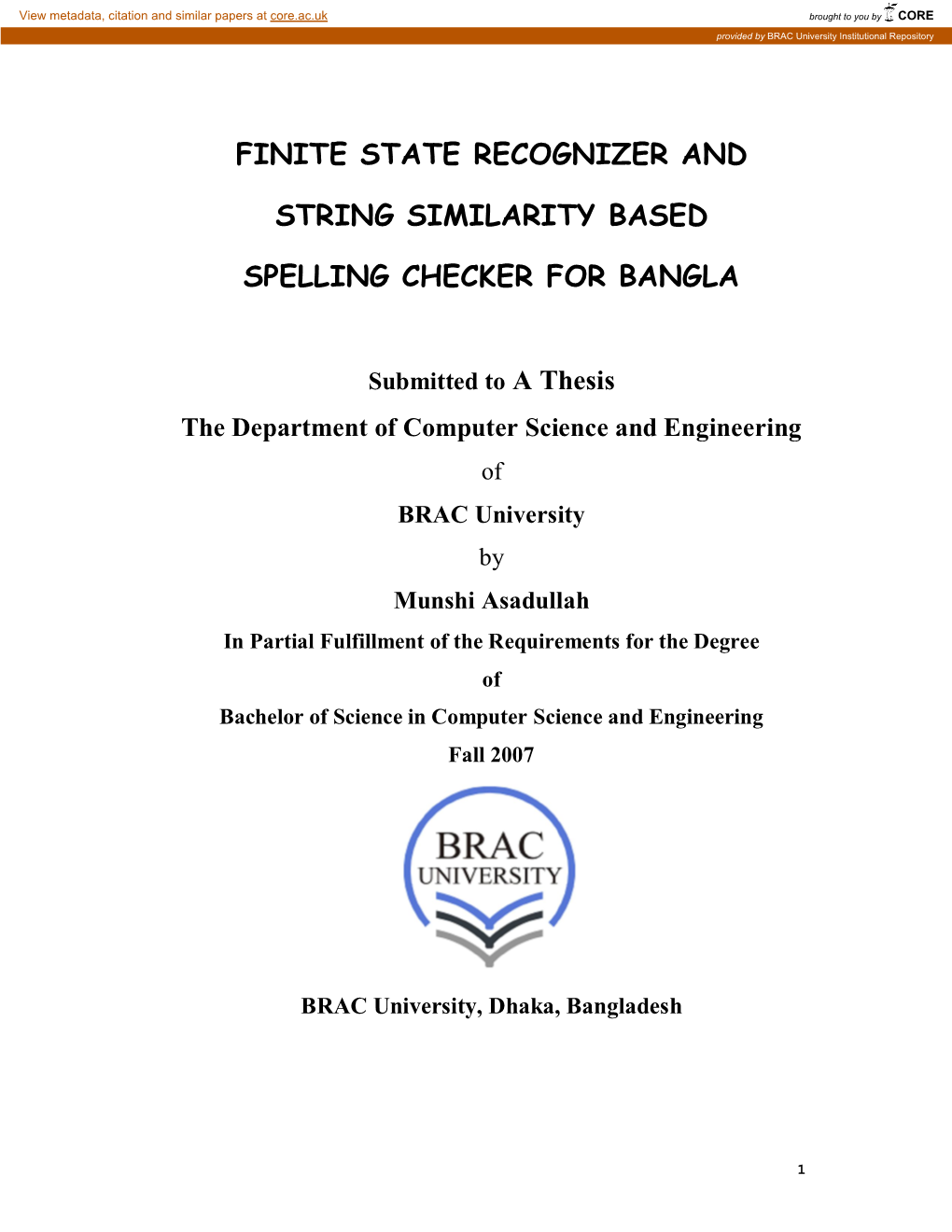 Finite State Recognizer and String Similarity Based Spelling