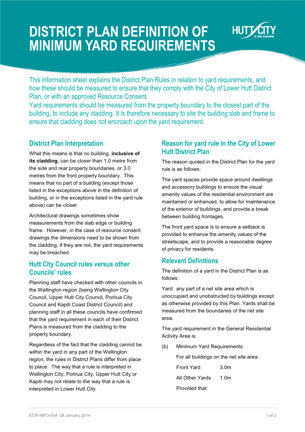 District Plan Definition of Minimum Yard Requirements