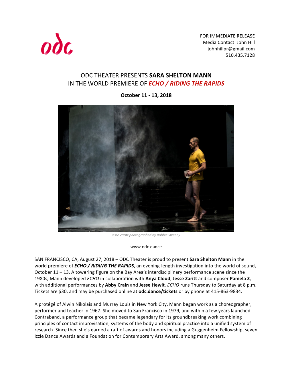 Odc Theater Presents Sara Shelton Mann in the World Premiere of Echo / Riding the Rapids