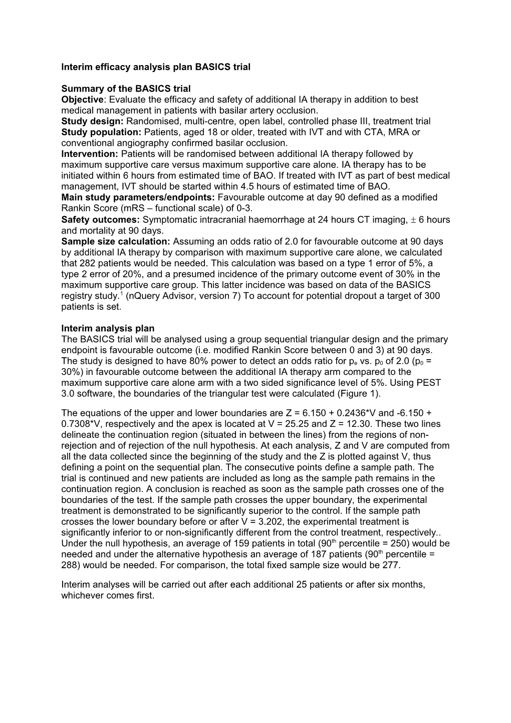 Interim Efficacy Analysis Plan BASICS Trial