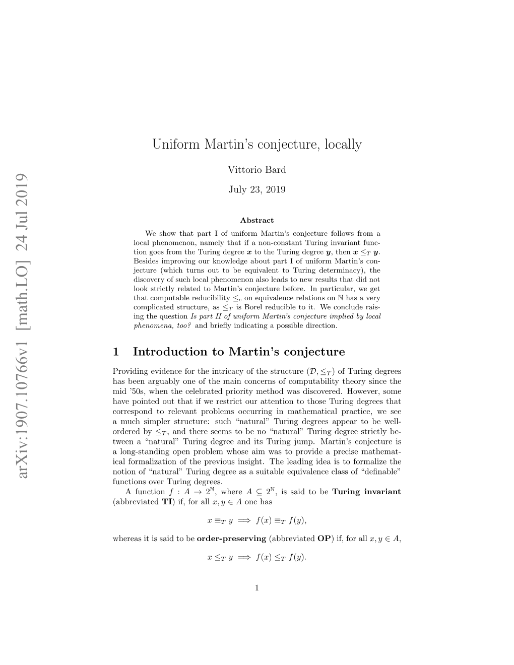 Uniform Martin's Conjecture, Locally