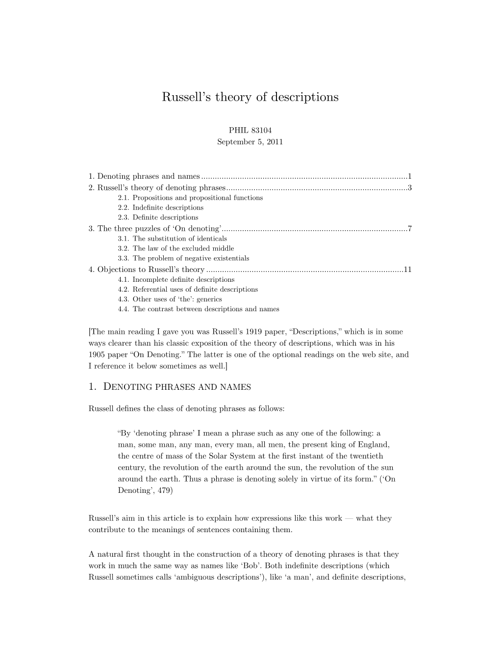 Russell's Theory of Descriptions