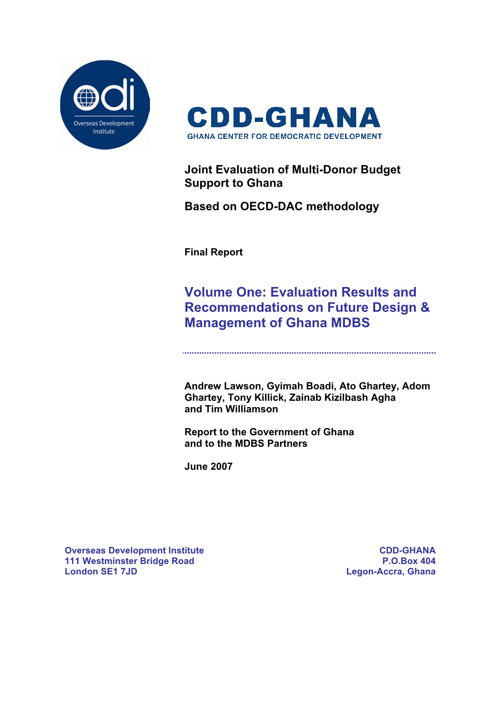 Joint Evaluation of Multi-Donor Budget Support to Ghana