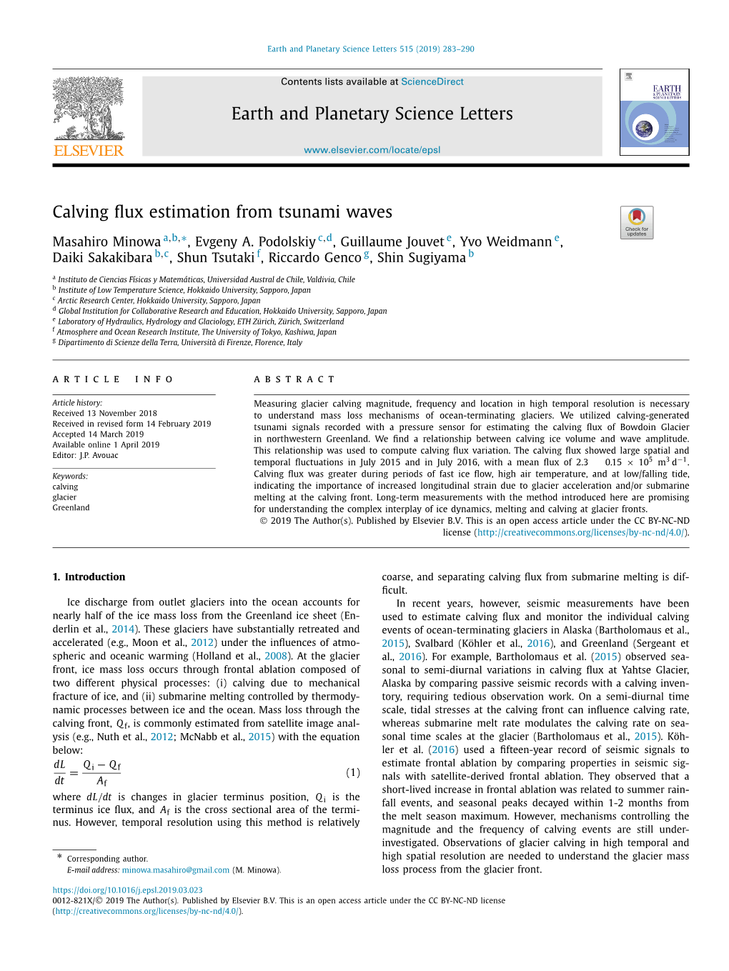 Calving Flux Estimation from Tsunami Waves