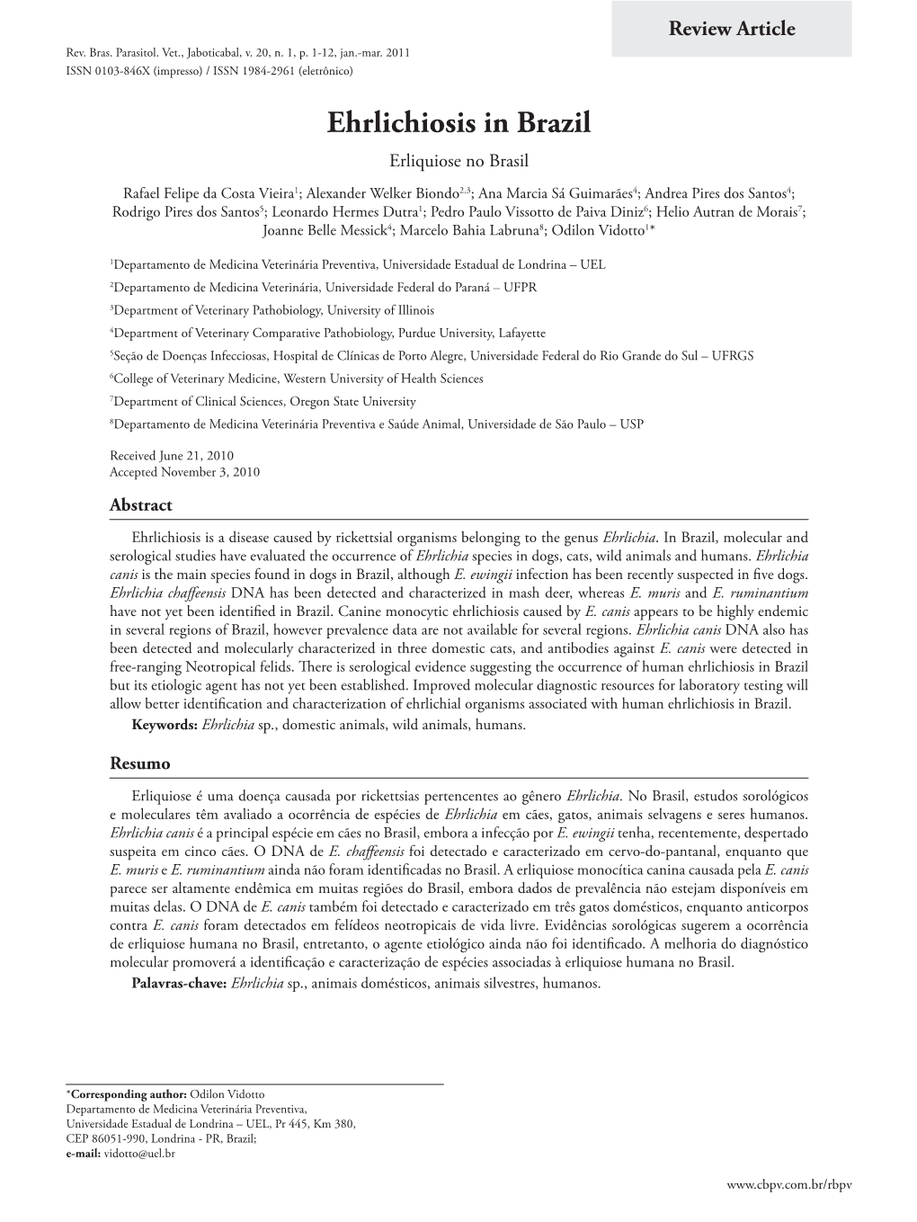 Ehrlichiosis in Brazil