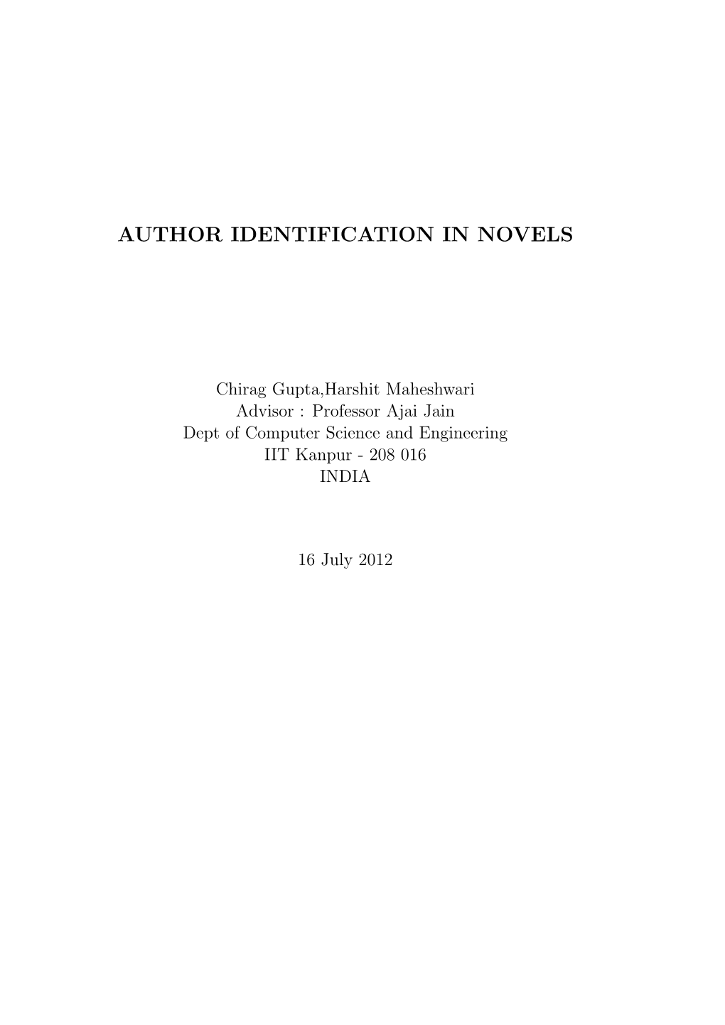 Author Identification in Novels