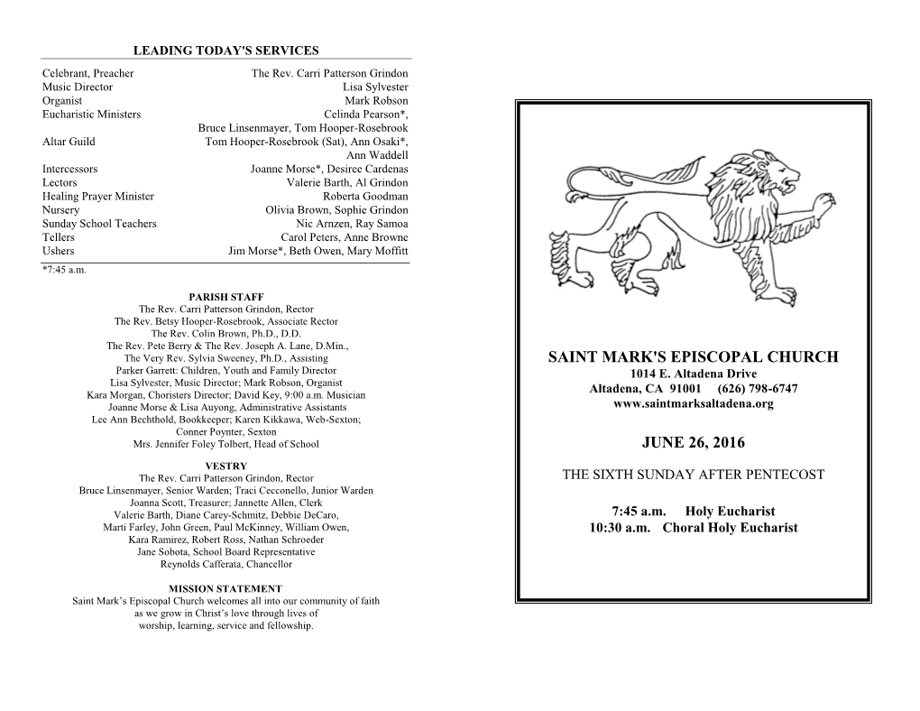 Saint Mark's Episcopal Church June 26, 2016