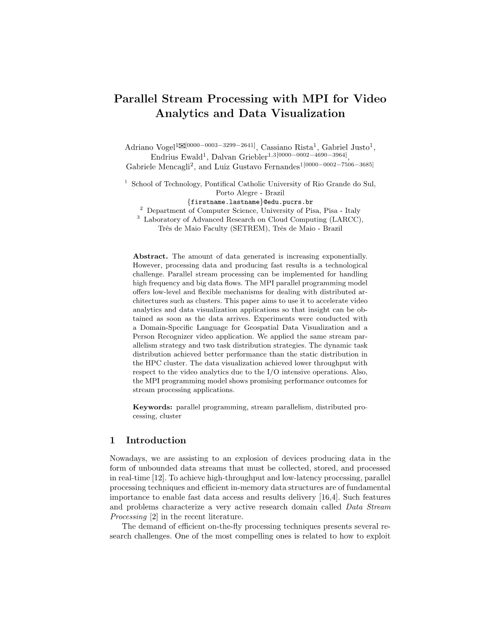 Parallel Stream Processing with MPI for Video Analytics and Data Visualization