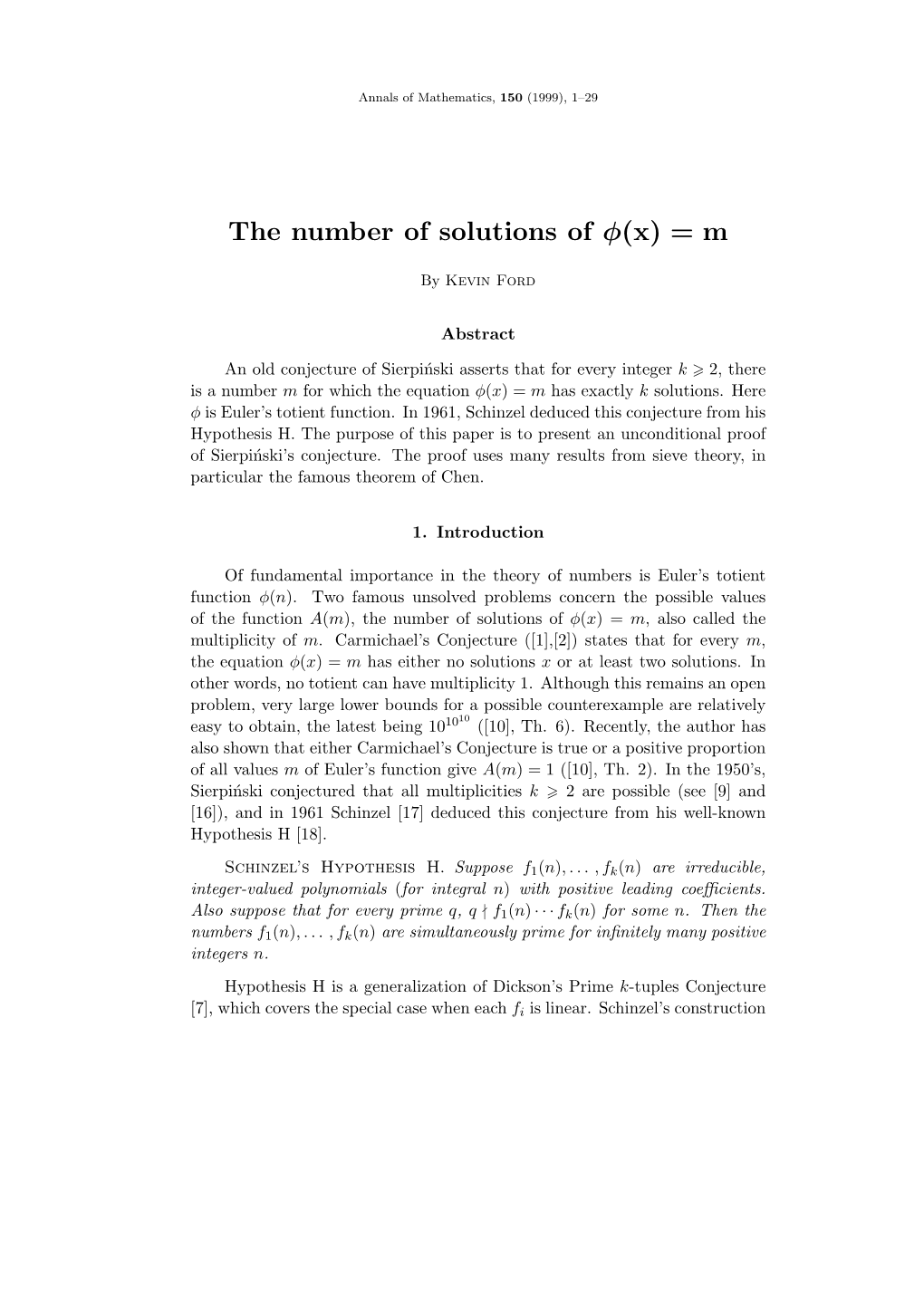 The Number of Solutions of Φ(X) = M