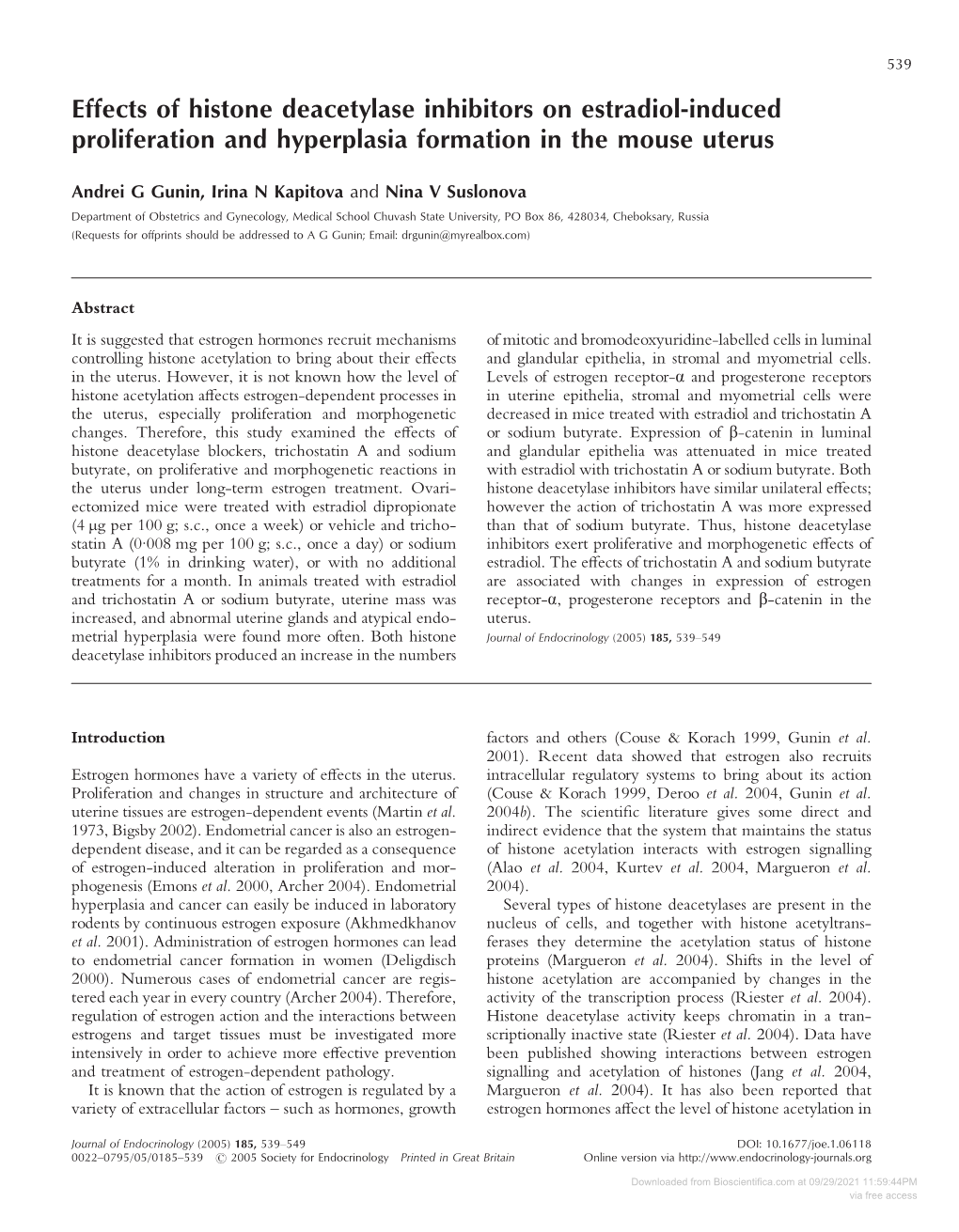 Effects of Histone Deacetylase Inhibitors on Estradiol-Induced Proliferation and Hyperplasia Formation in the Mouse Uterus