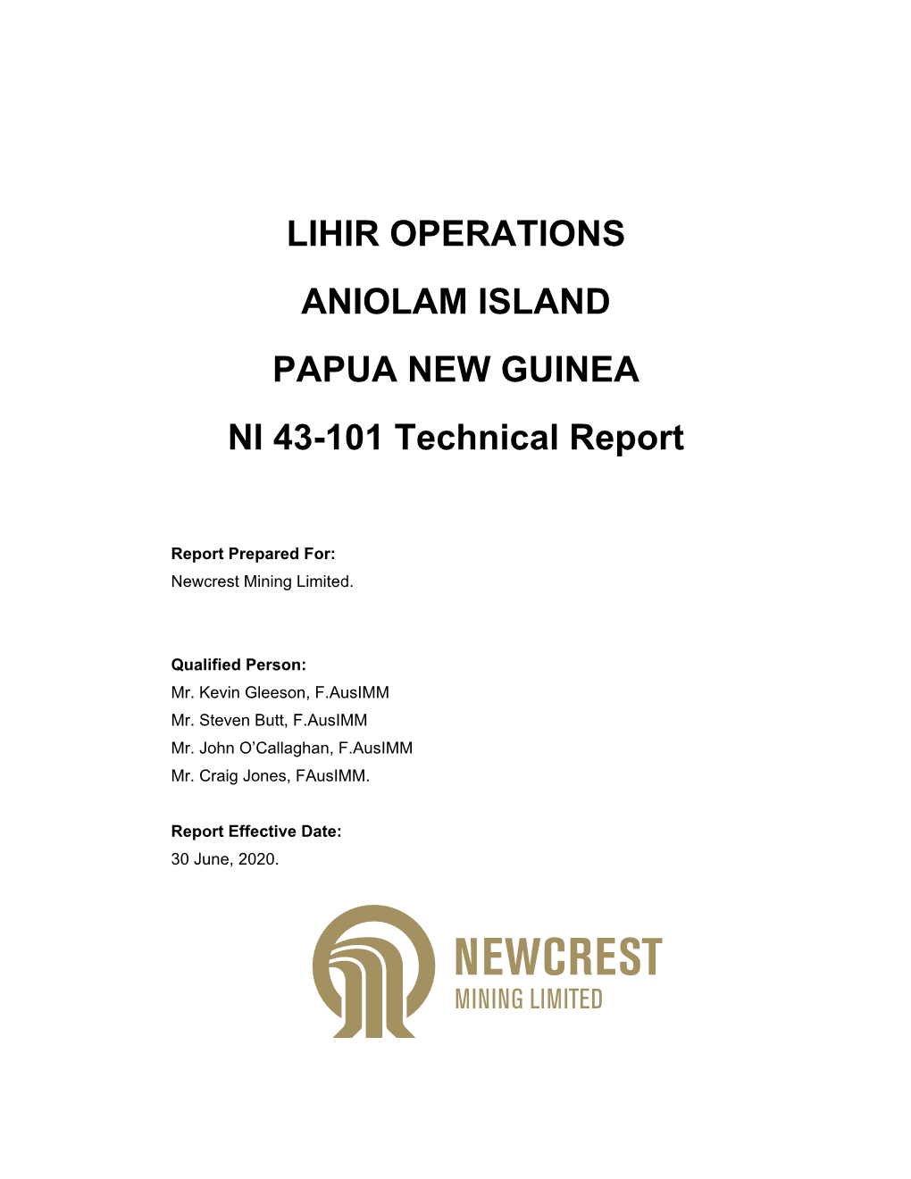 201014 Technical Report on Lihir Operations As of 30 June 2020