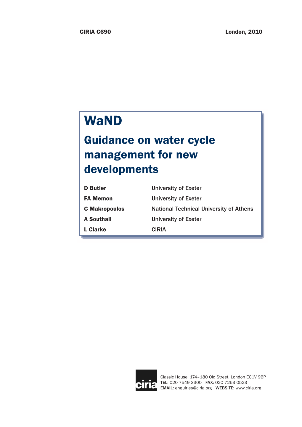 Guidance on Water Cycle Management for New Developments