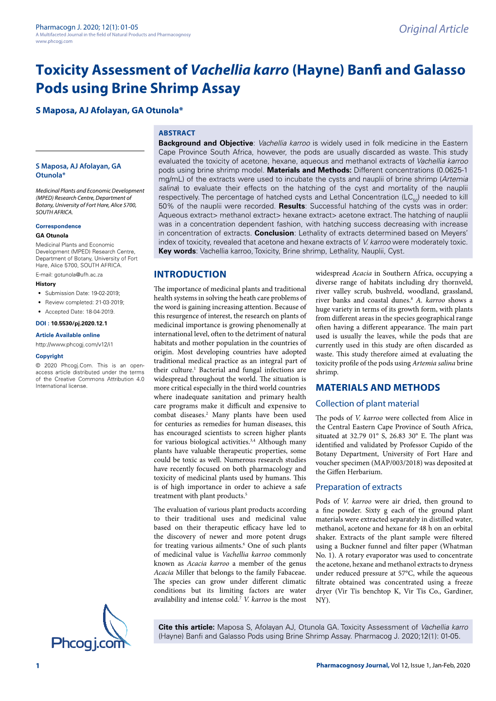 (Hayne) Banfi and Galasso Pods Using Brine Shrimp Assay