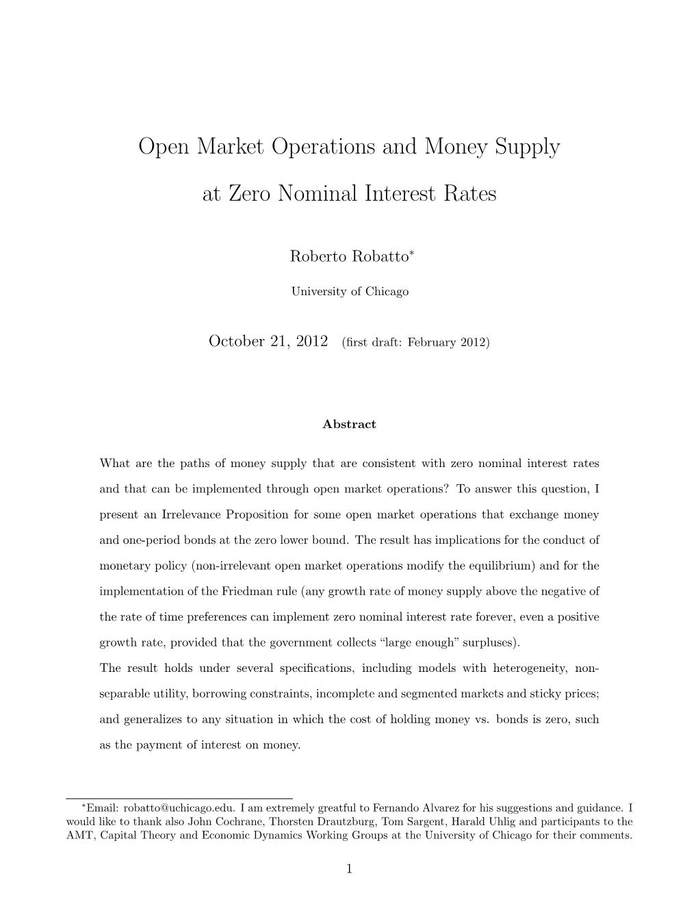 Open Market Operations and Money Supply at Zero Nominal Interest Rates