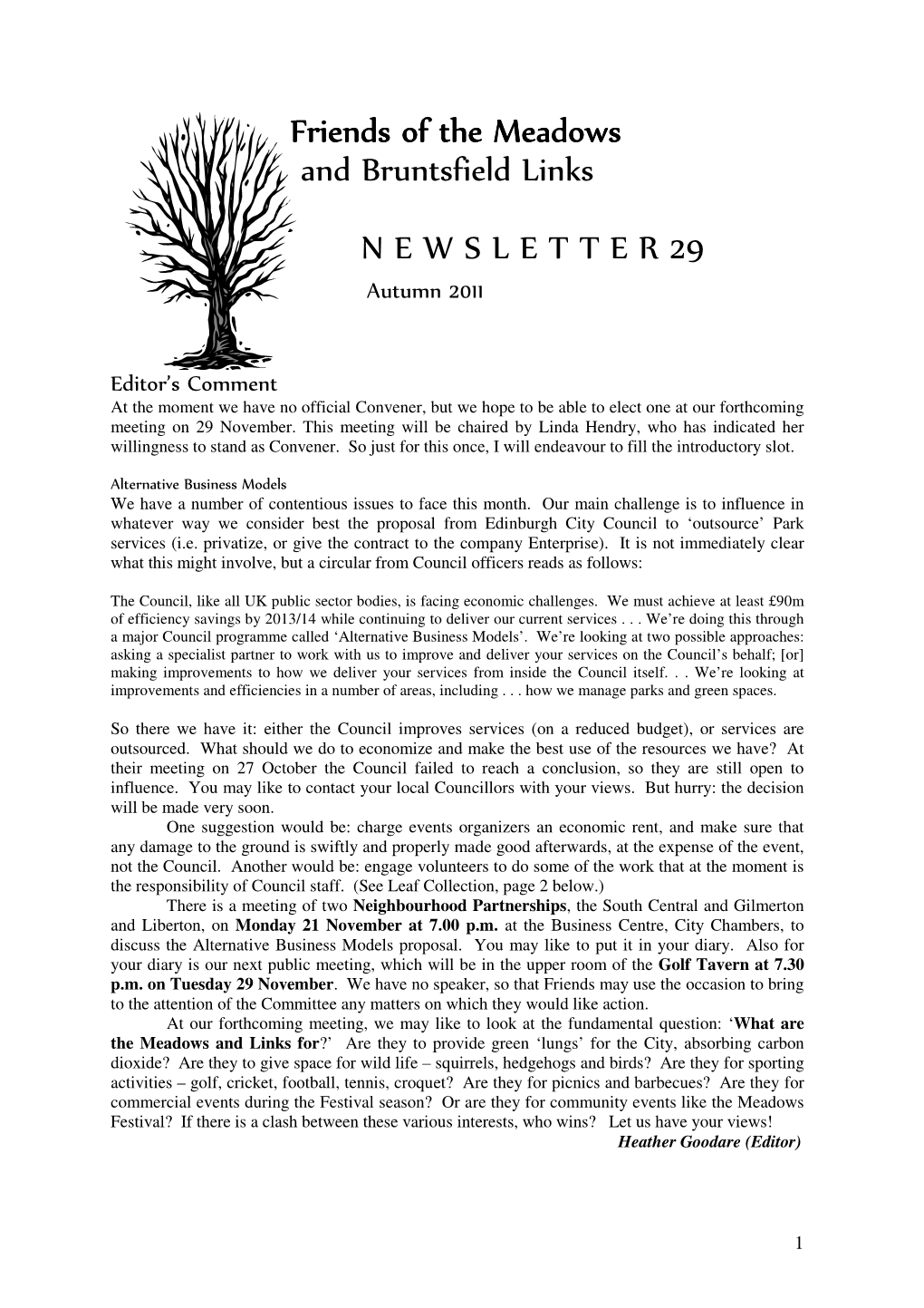 Newsletter No. 29, Autumn 2011