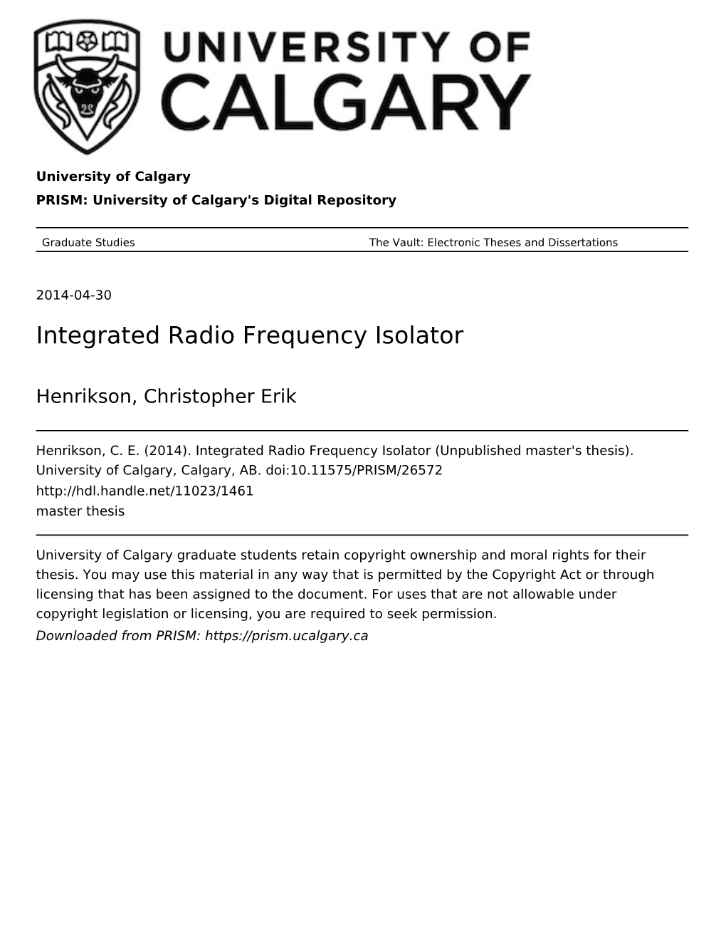 Integrated Radio Frequency Isolator