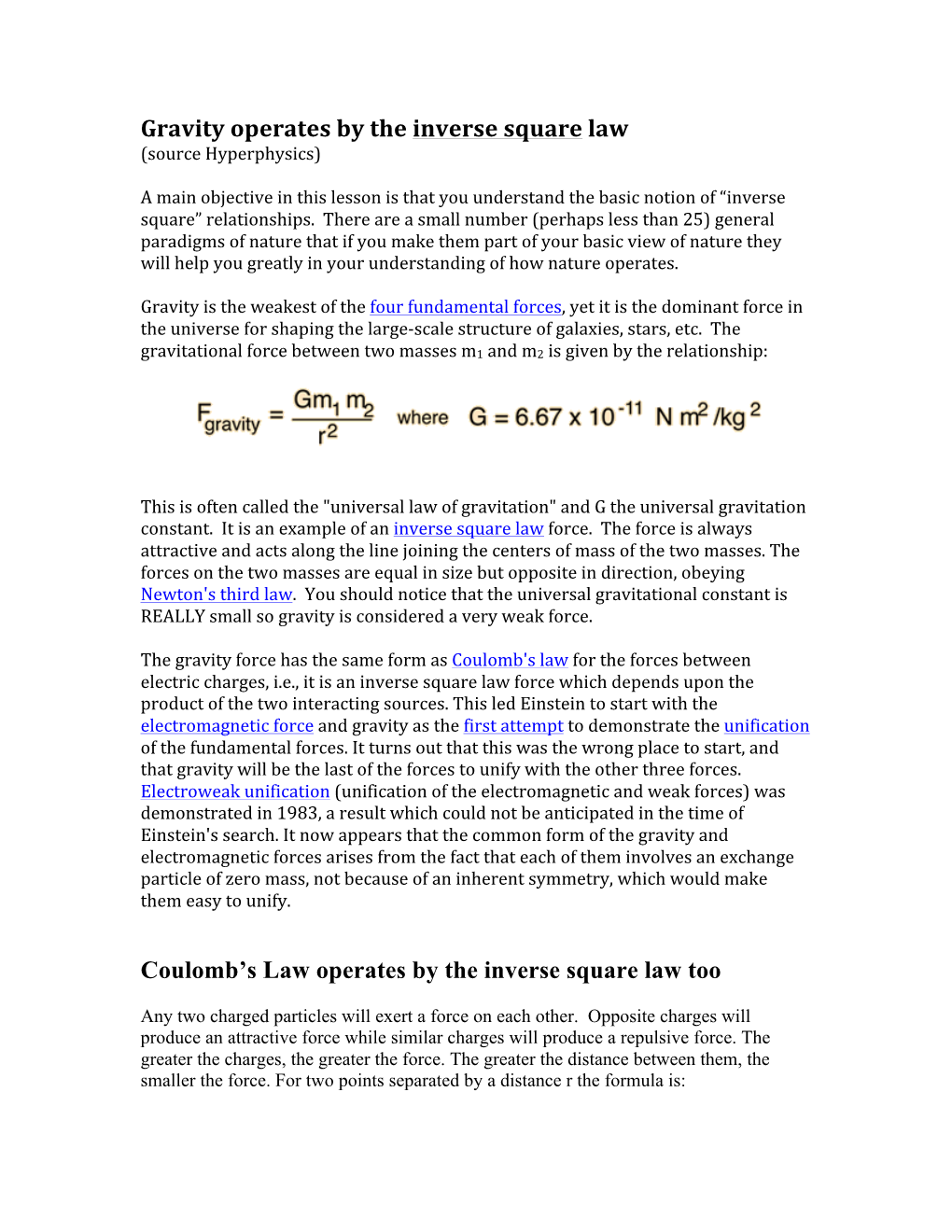 Gravity and Coulomb's