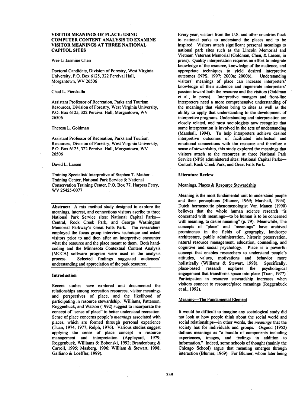 Using Computer Content Analysis to Examine Visitor