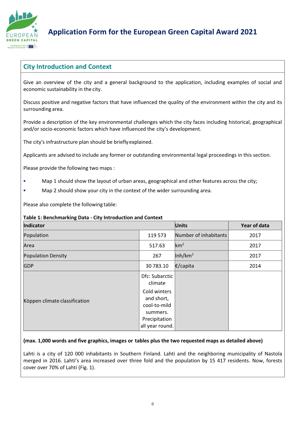 Application Form for the European Green Capital Award 2021