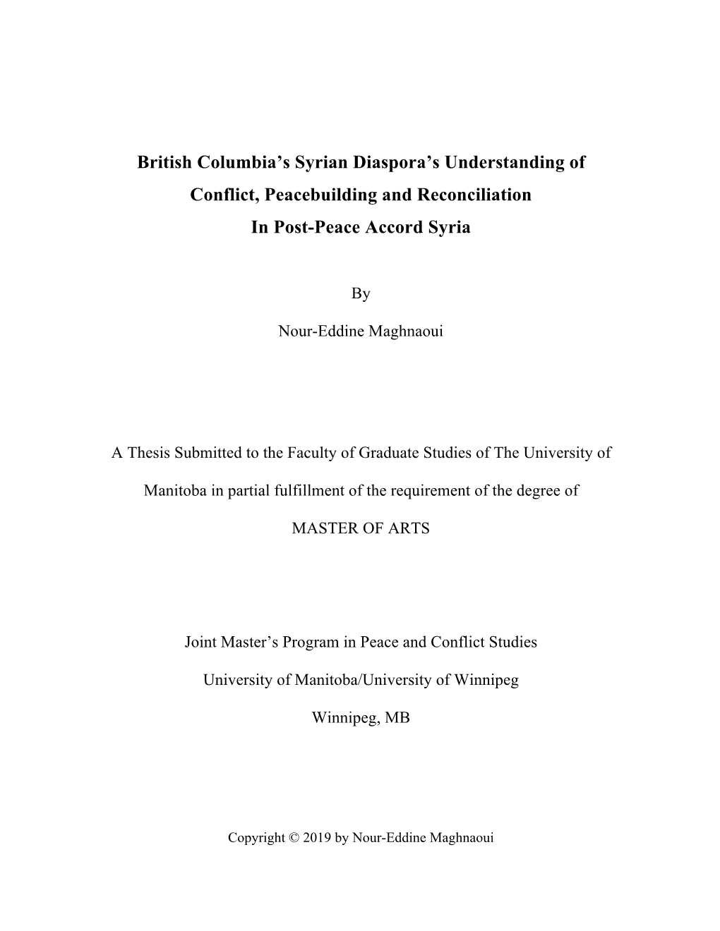 British Columbia's Syrian Diaspora's Understanding of Conflict