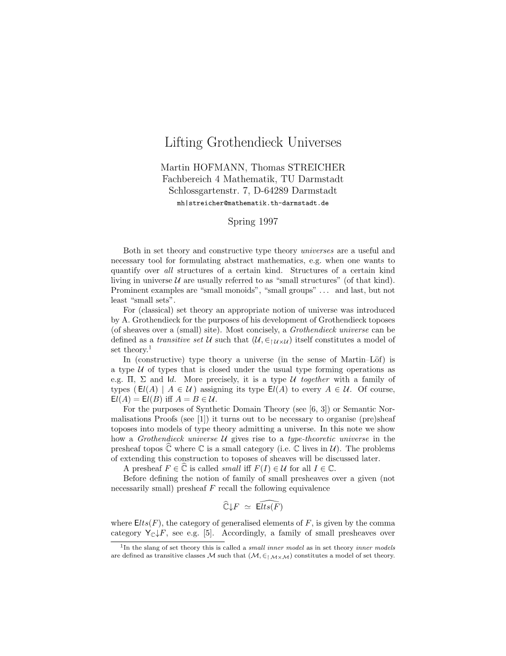 Lifting Grothendieck Universes