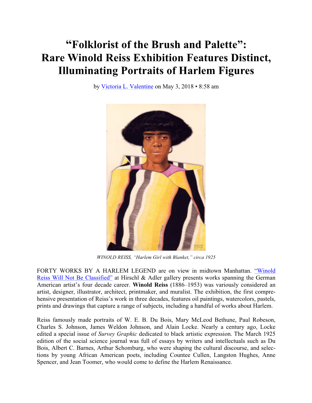 Folklorist of the Brush and Palette: Rare Winold Reiss Exhibition
