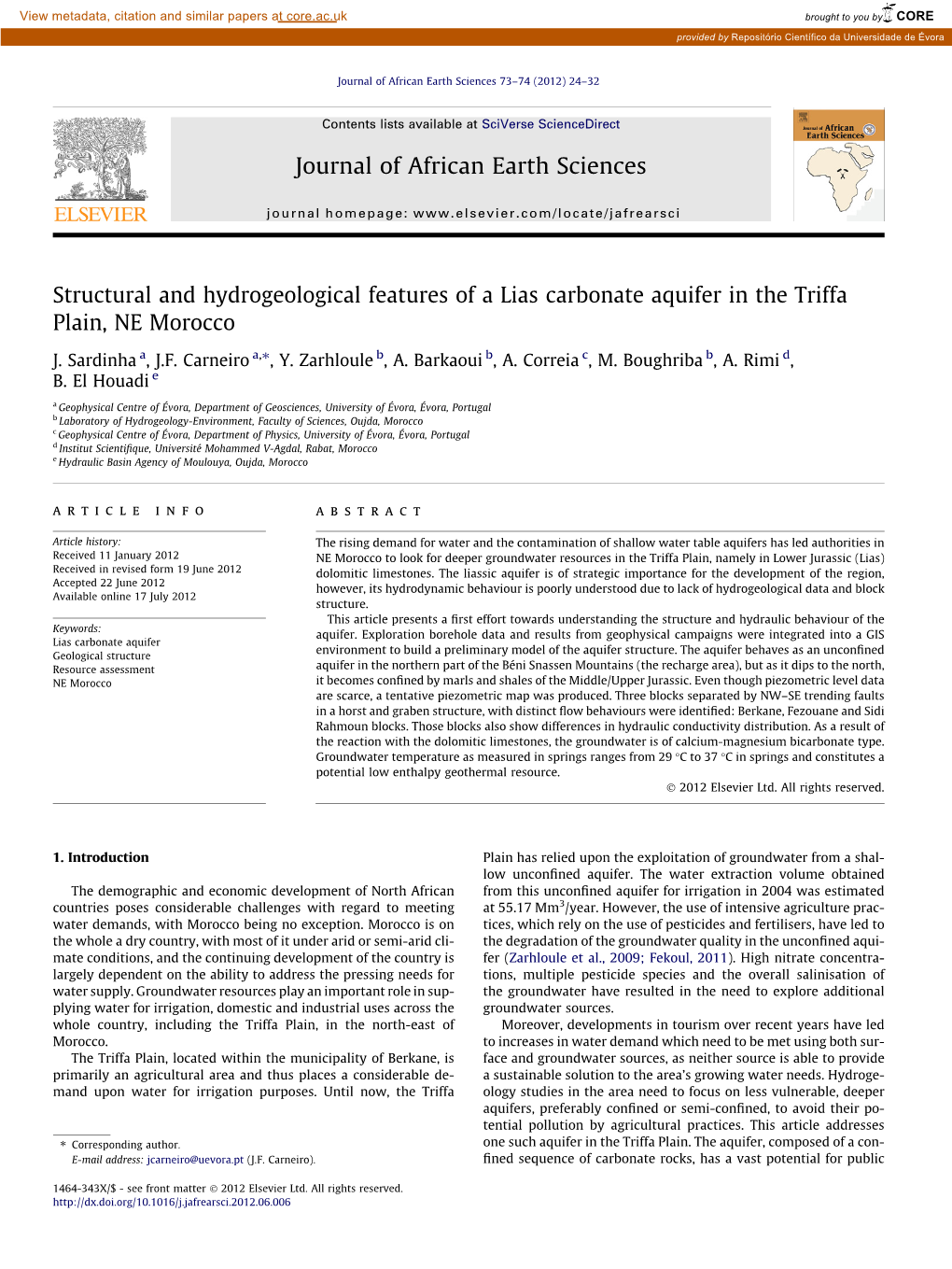 Structural and Hydrogeological Features of a Lias Carbonate Aquifer in the Triffa Plain, NE Morocco ⇑ J