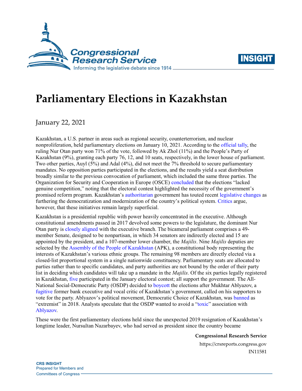 Parliamentary Elections in Kazakhstan