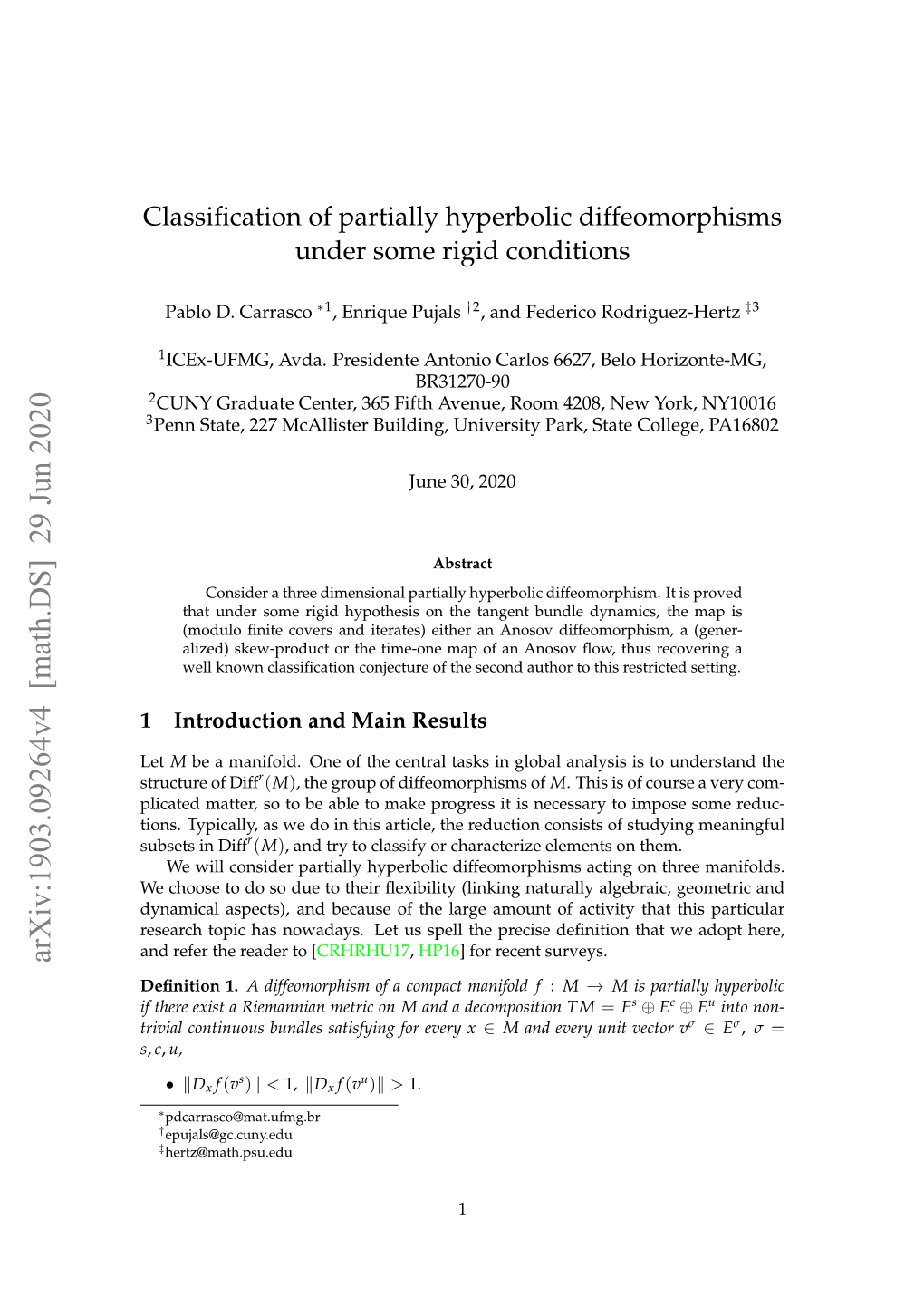 Classification of Partially Hyperbolic Diffeomorphisms Under Some Rigid