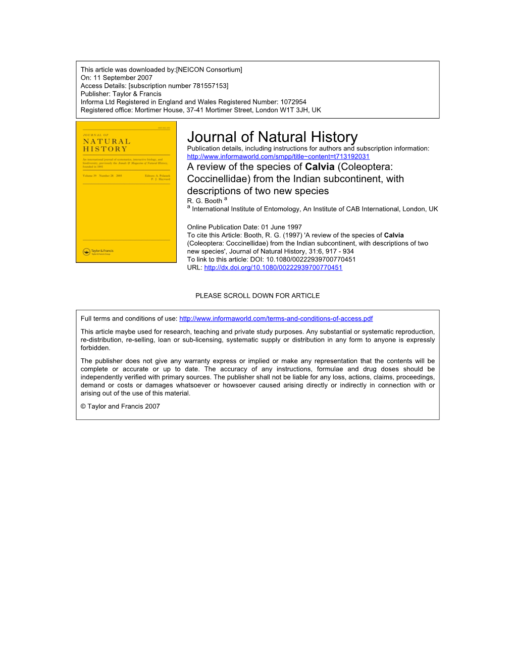 Journal of Natural History