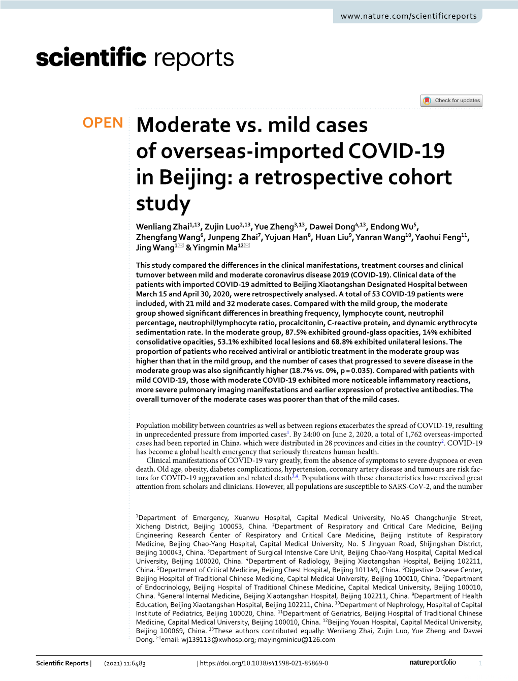 Moderate Vs. Mild Cases of Overseas-Imported COVID