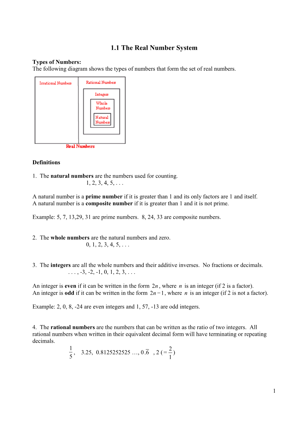 1.1 the Real Number System