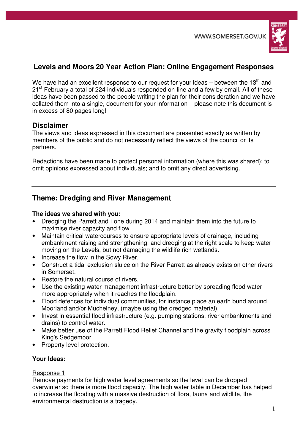 Levels and Moors 20 Year Action Plan: Online Engagement Responses