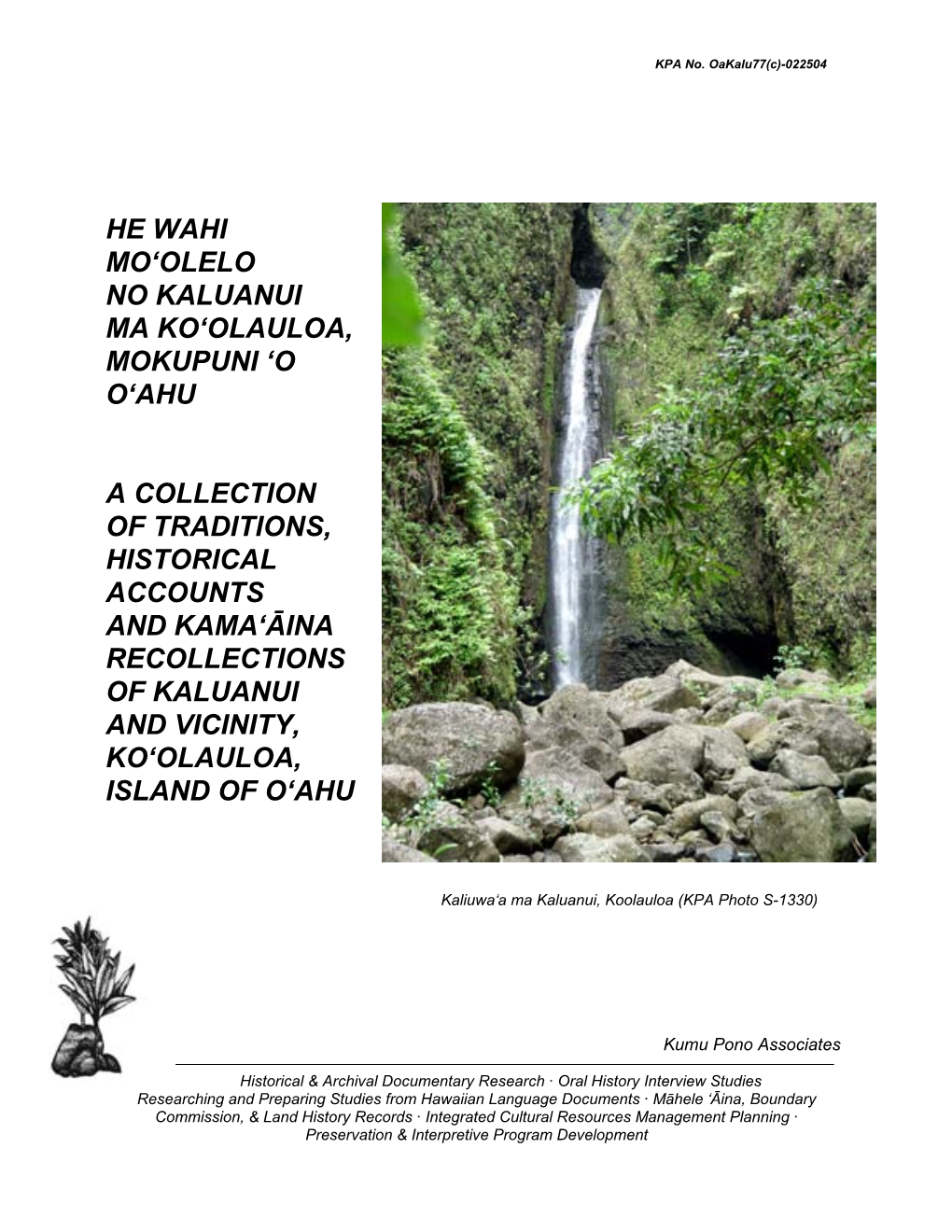 He Wahi Mo'olelo No Kaluanui Ma Ko'olauloa, Mokupuni 'O O'ahu a Collection of Traditions, Historical Accounts