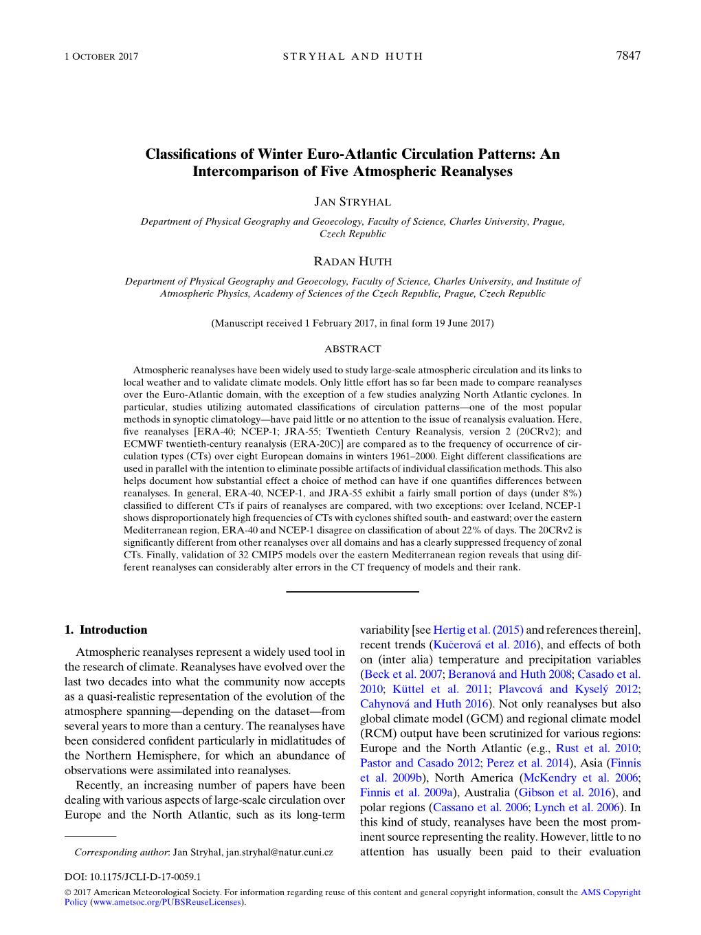 Classifications of Winter Euro-Atlantic Circulation Patterns: An