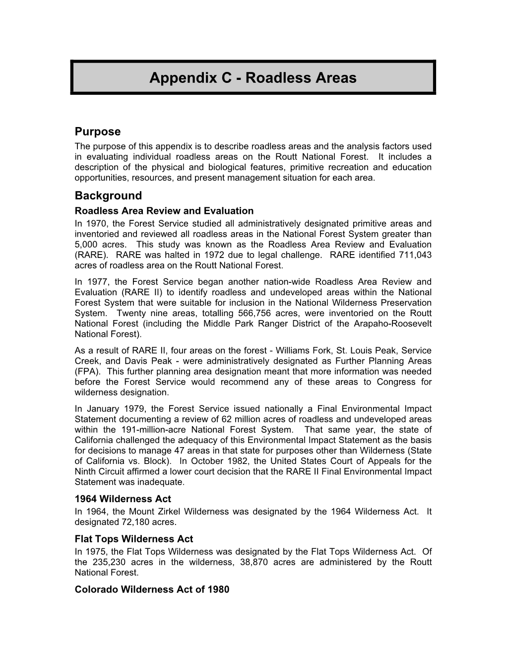 Appendix C - Roadless Areas