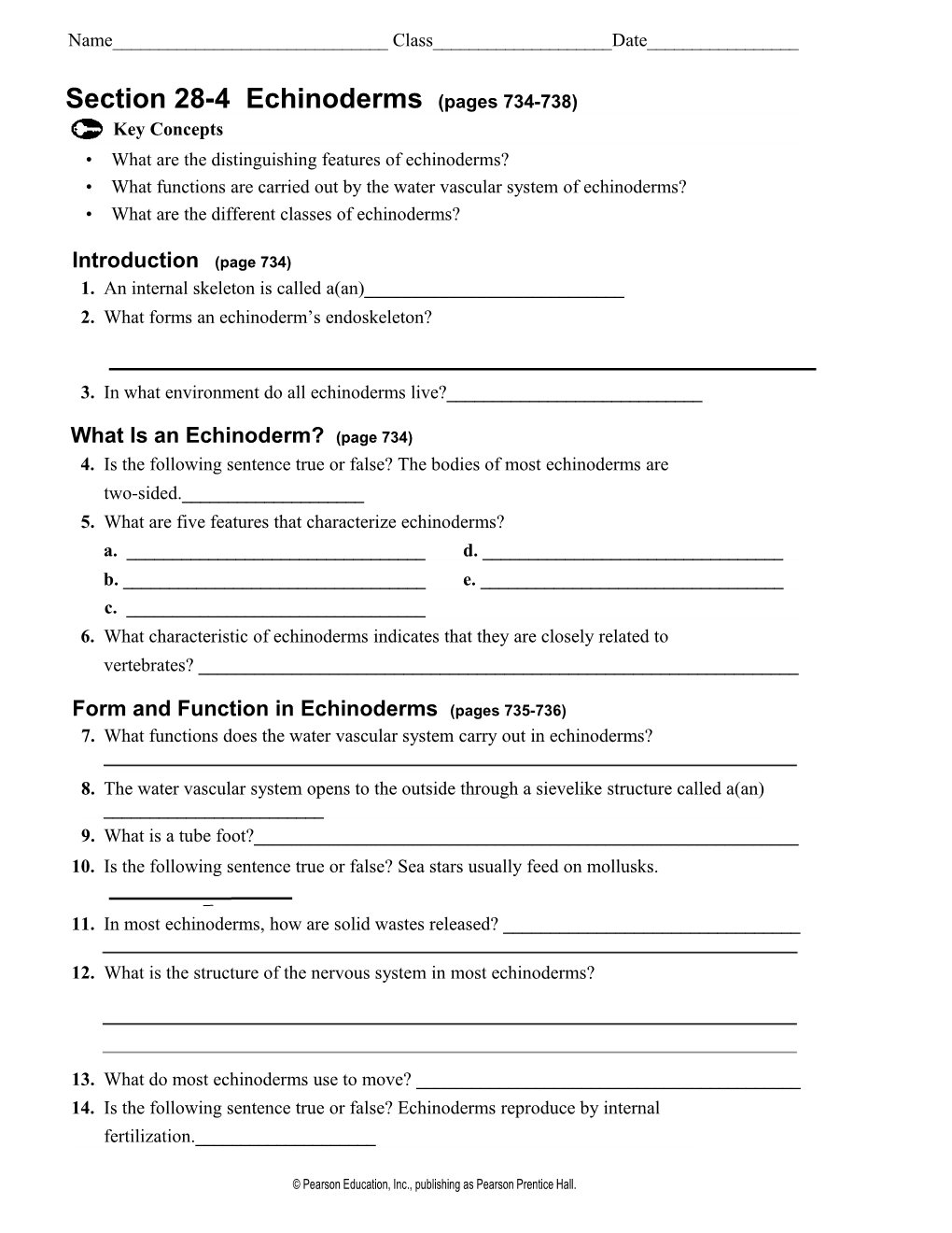 Section 28-4 Echinoderms (Pages 734-738)