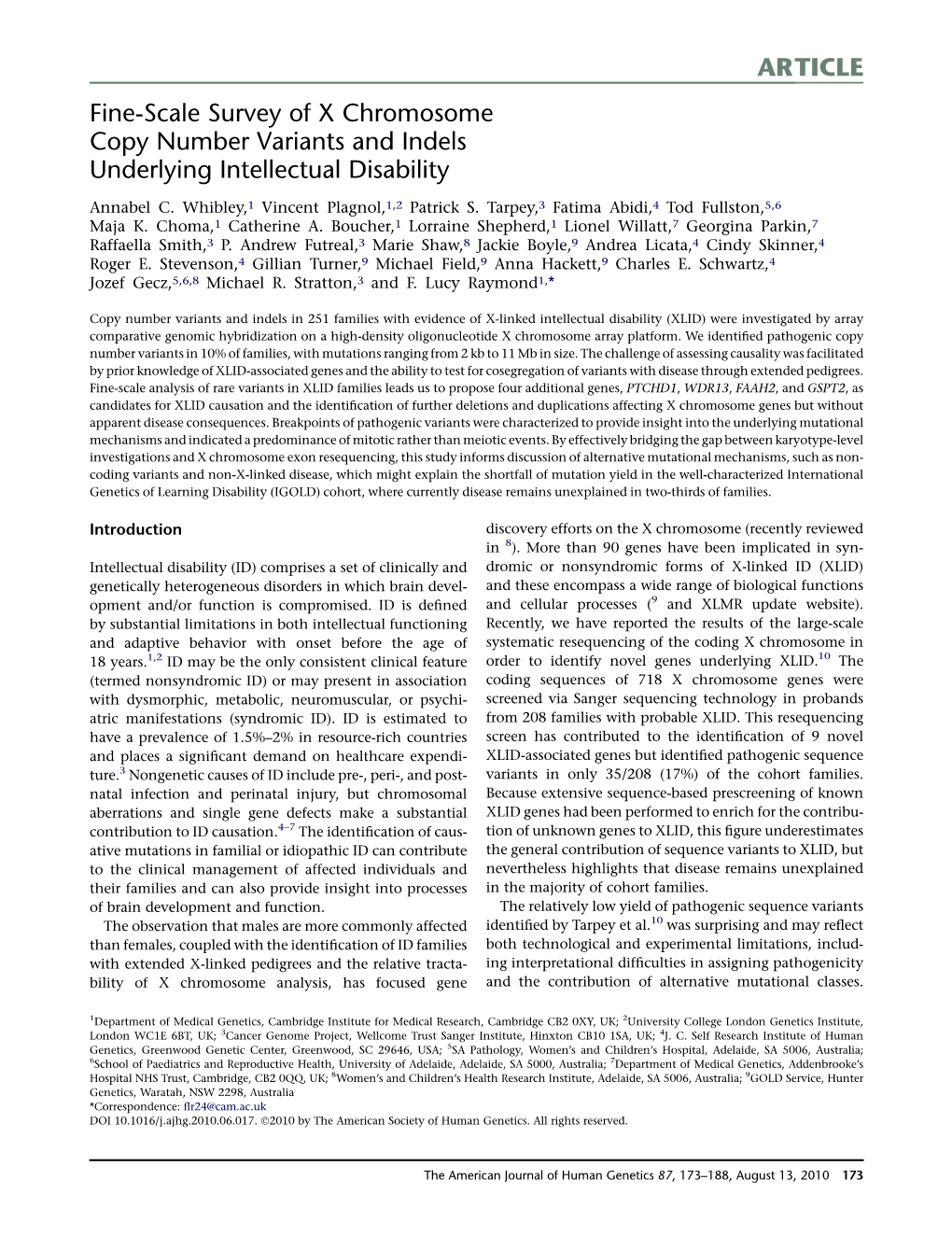 Fine-Scale Survey of X Chromosome Copy Number Variants and Indels Underlying Intellectual Disability