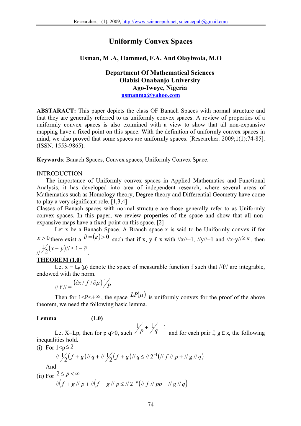 10. Uniformly Convex Spaces