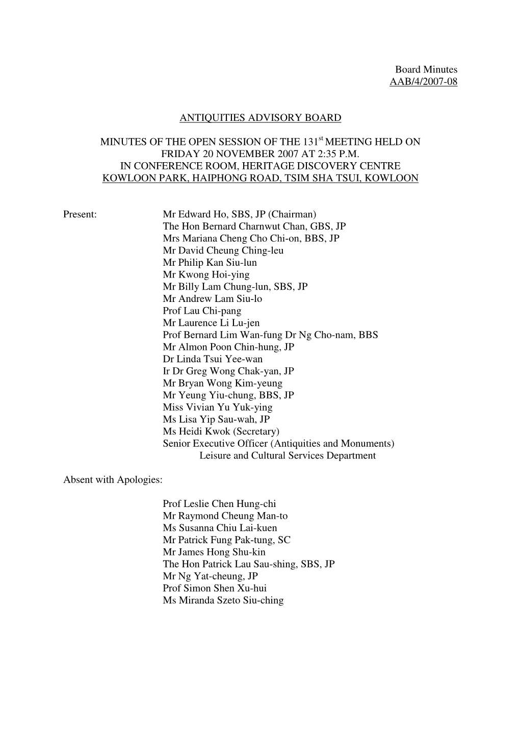 Board Minutes AAB/4/2007-08 ANTIQUITIES ADVISORY BOARD