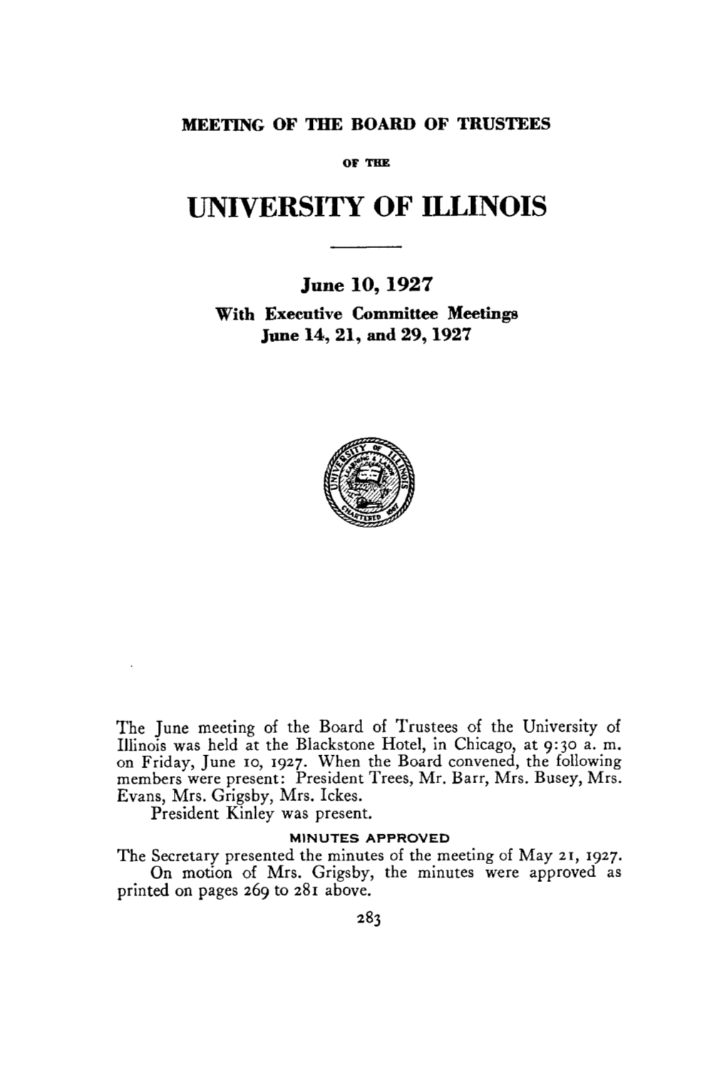 June 10, 1927, Minutes | UI Board of Trustees