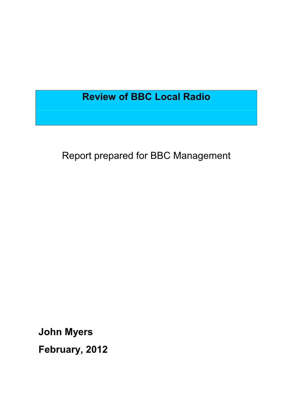 Review of BBC Local Radio Report Prepared for BBC Management