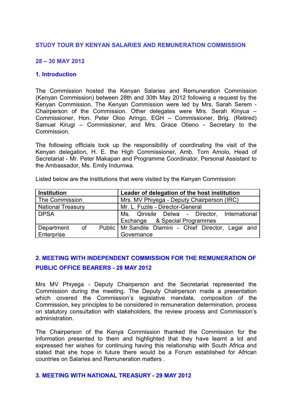 Study Tour by Kenyan Salaries and Remuneration Commission