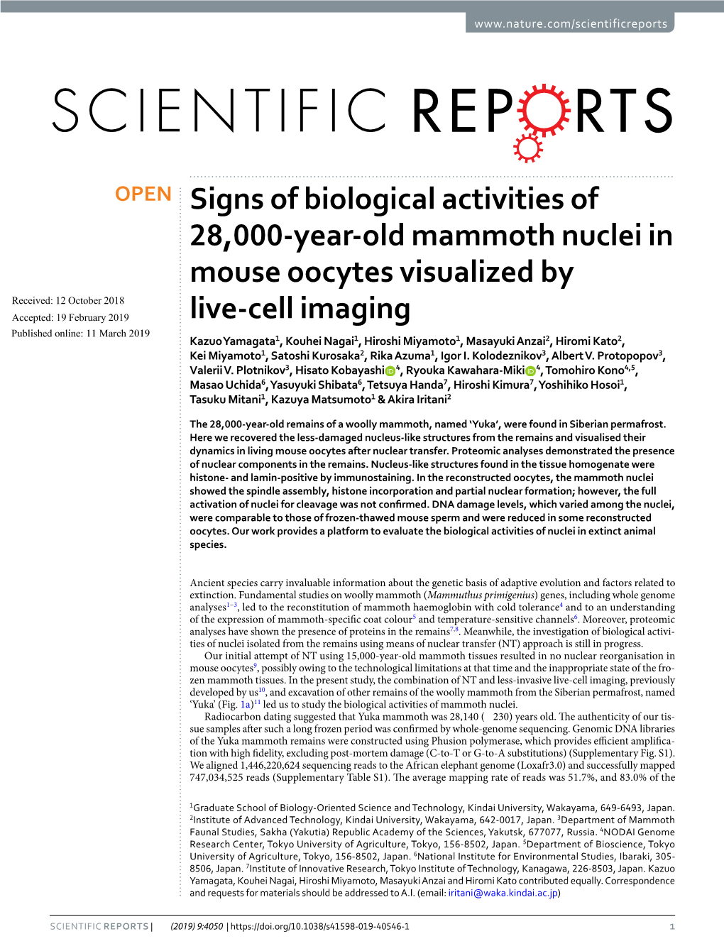 Signs of Biological Activities of 28,000-Year-Old Mammoth Nuclei in Mouse Oocytes Visualized by Live-Cell Imaging