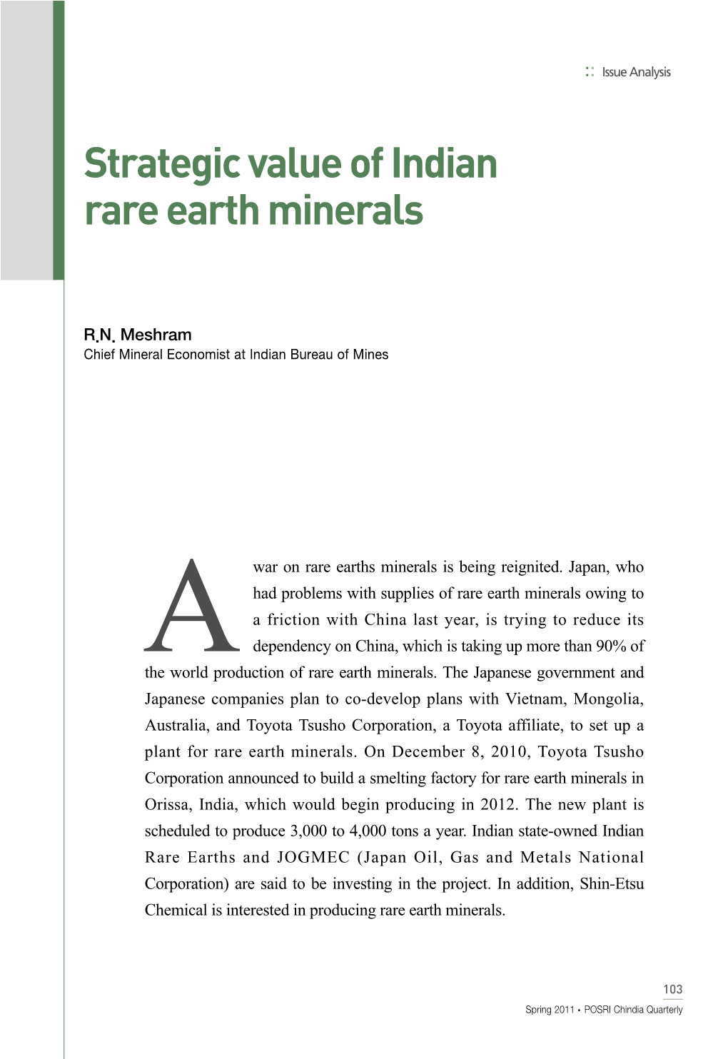 Strategic Value of Indian Rare Earth Minerals