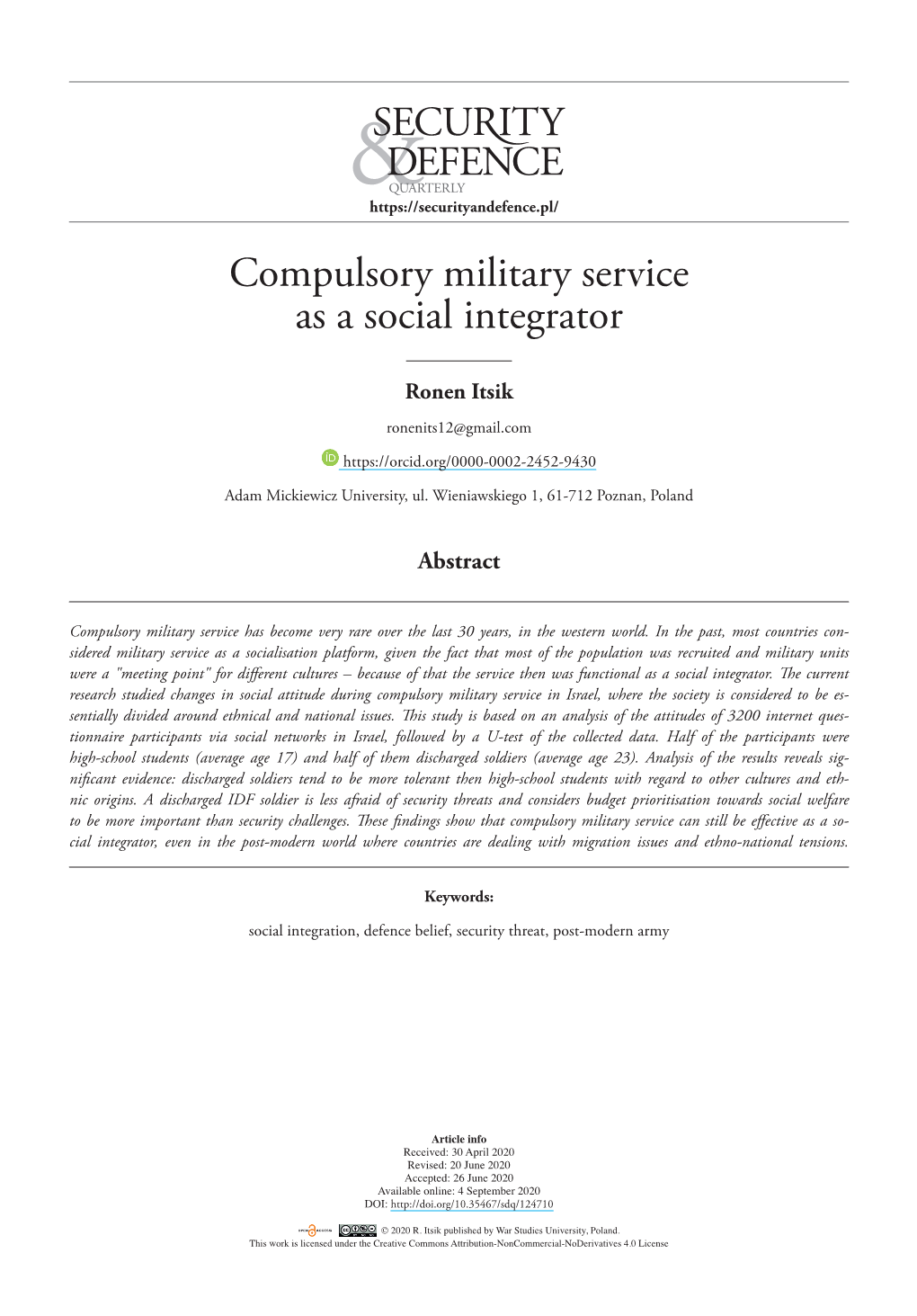 Compulsory Military Service As a Social Integrator