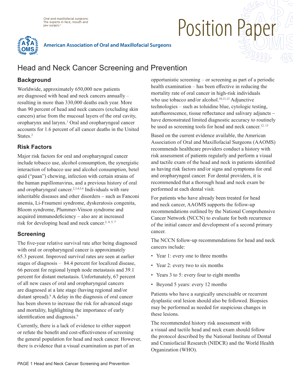 Position Paper American Association of Oral and Maxillofacial Surgeons