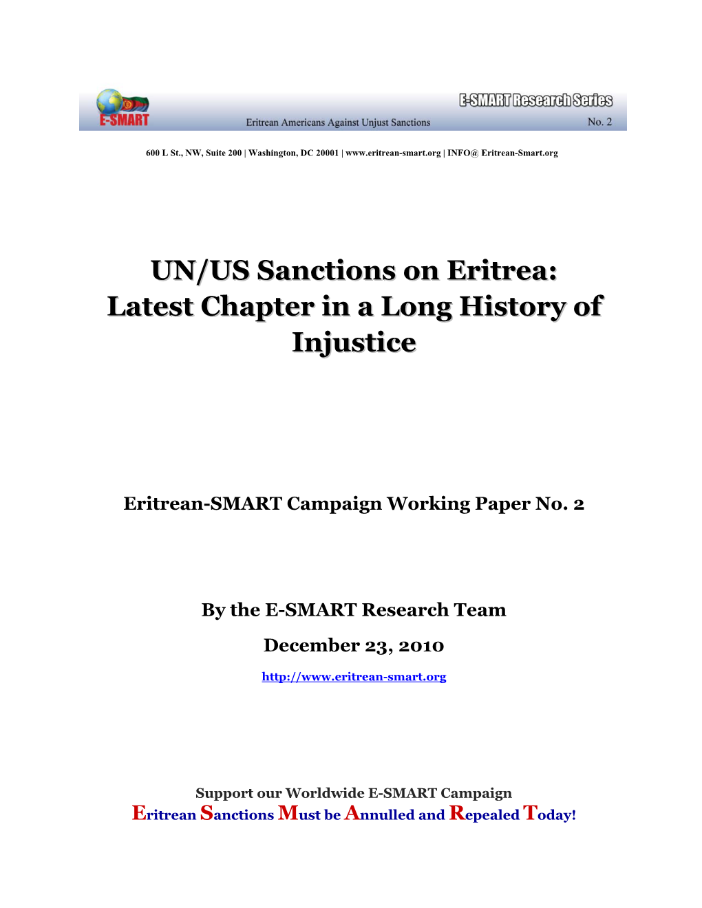 UN/US Sanctions on Eritrea: Latest Chapter in a Long History of Injustice