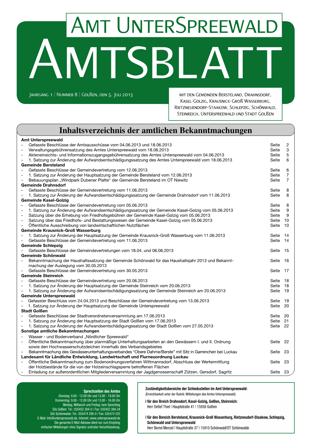 Amtsblatt Jahrgang 1 | Nummer 8 | Golßen, Den 5