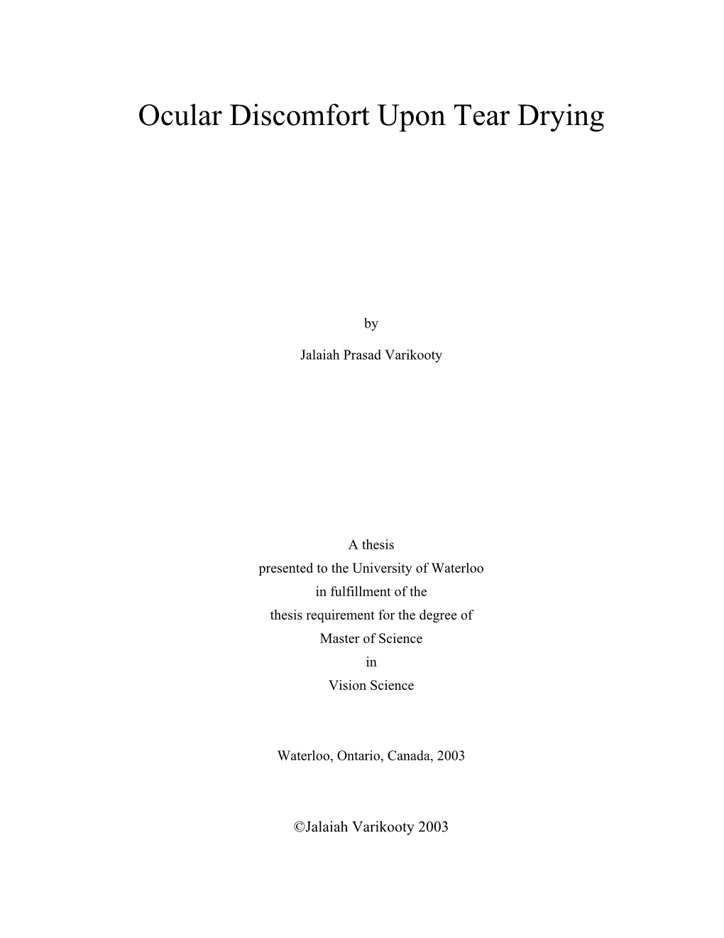 Ocular Discomfort Upon Tear Drying